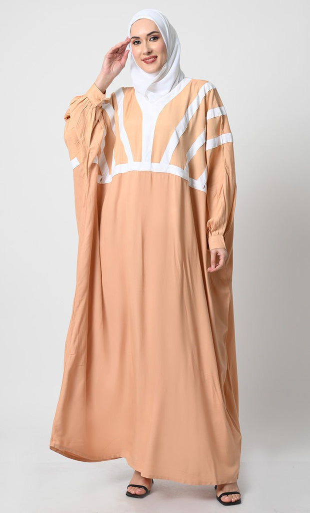 Rayon Batwing Sleeves Kaftan Abaya with V - Neck - EastEssence.com