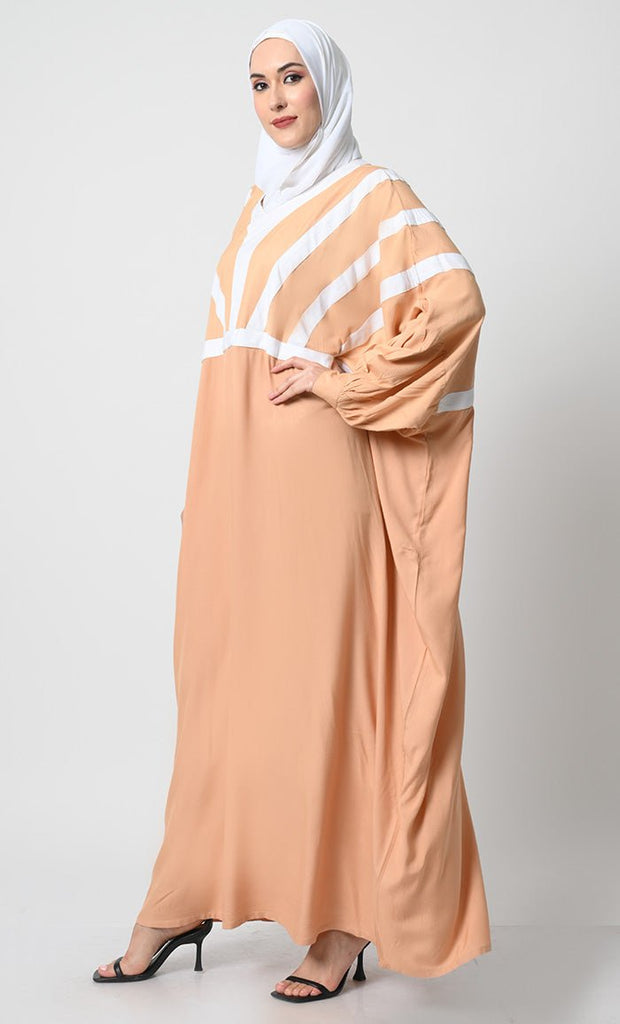 Rayon Batwing Sleeves Kaftan Abaya with V - Neck - EastEssence.com