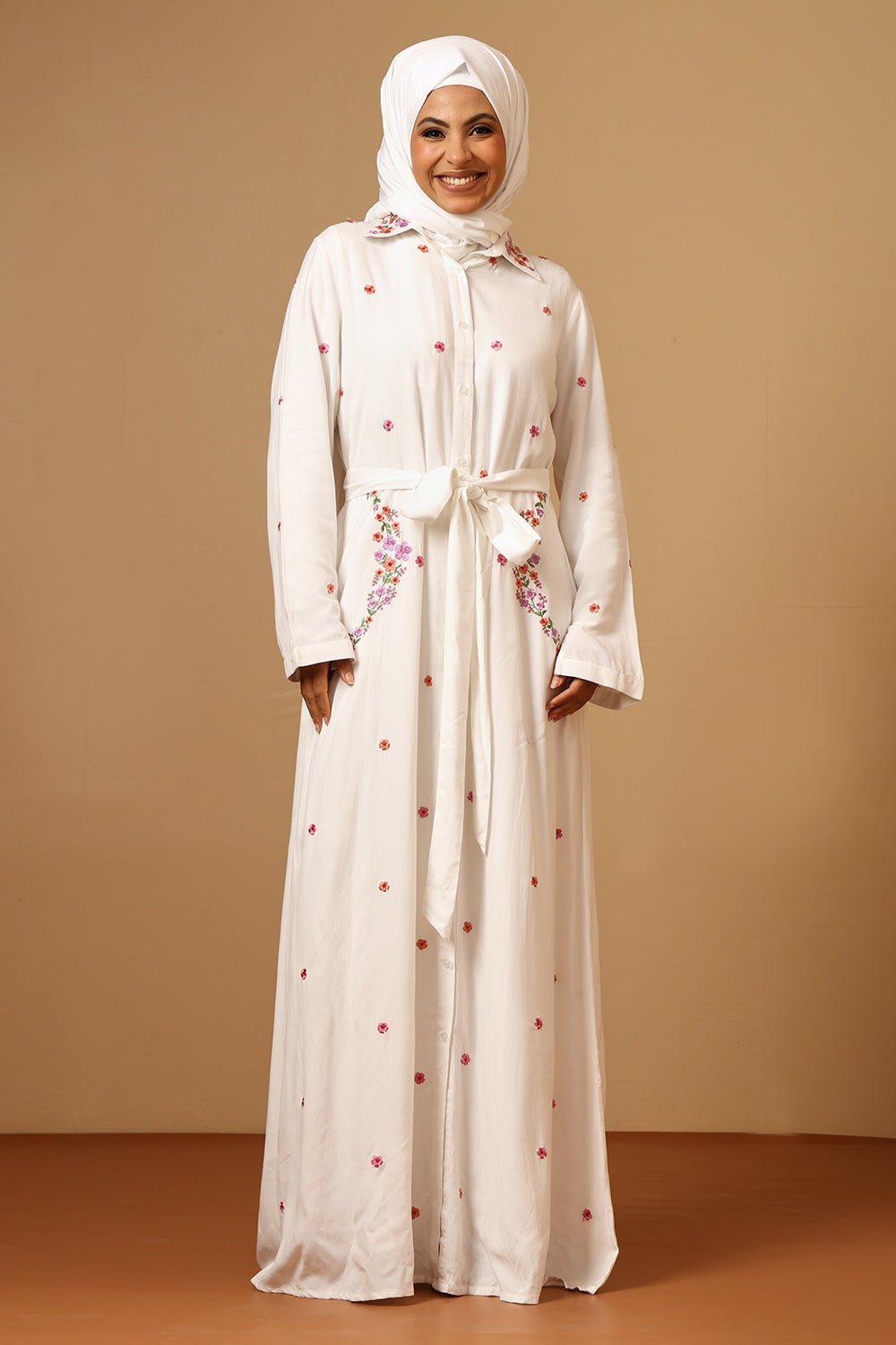 Rayon Button - Down Embroidered Abaya - EastEssence.com