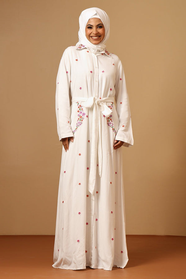 Rayon Button - Down Embroidered Abaya - EastEssence.com