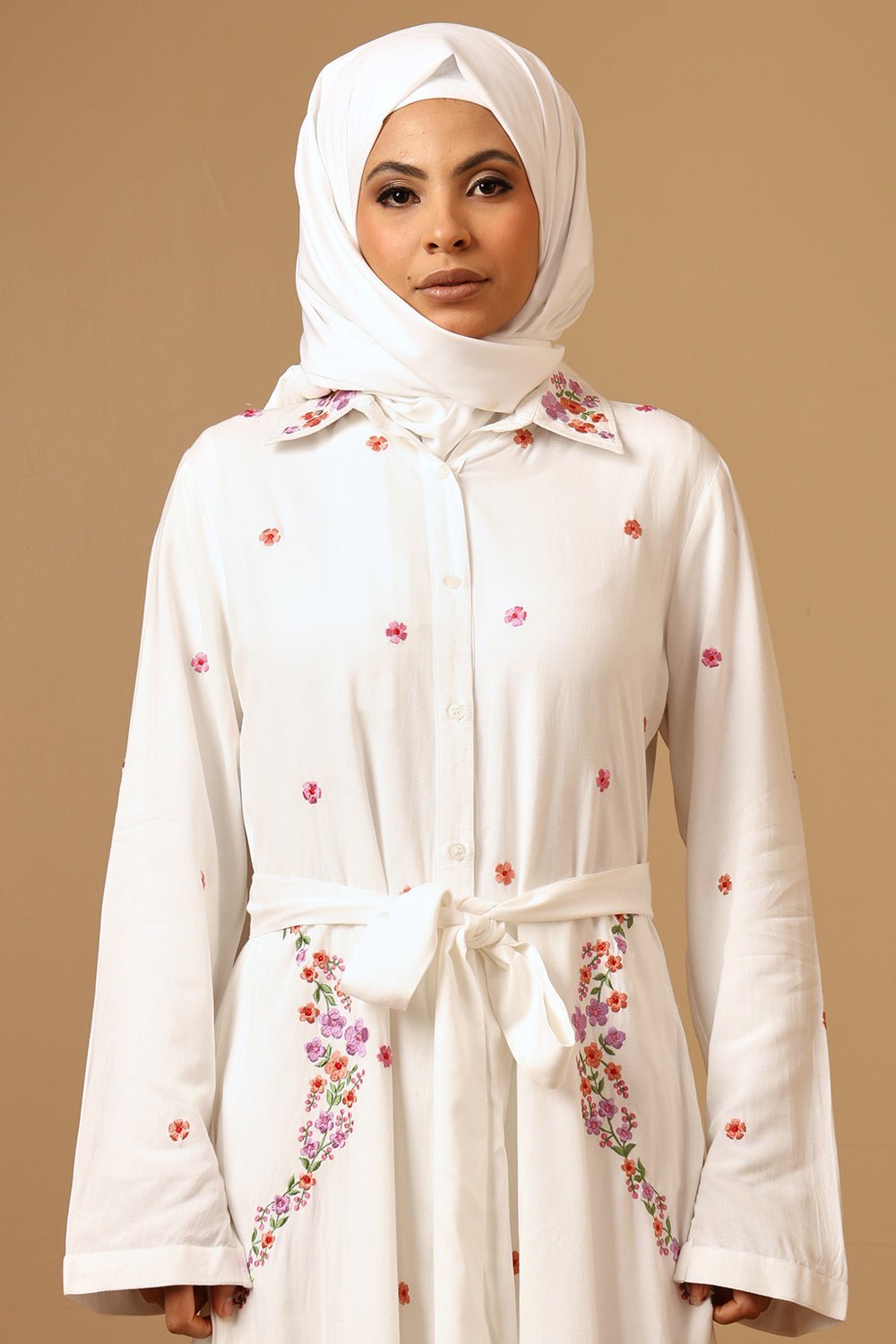 Rayon Button - Down Embroidered Abaya - EastEssence.com