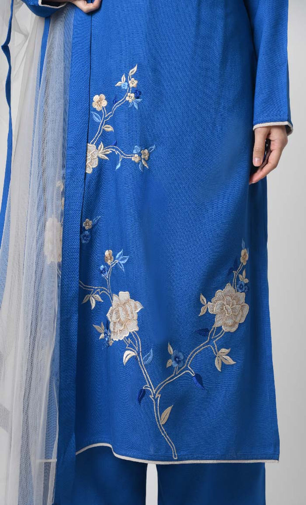 Rayon Eid Dress – Multicolor Embroidery on Kameez, Net Dupatta - EastEssence.com