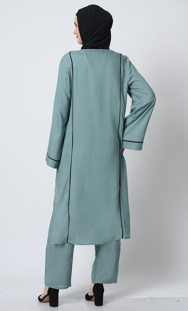 Rayon Fabric Bell Sleeves Round Neck Kameez Pant Set - EastEssence.com