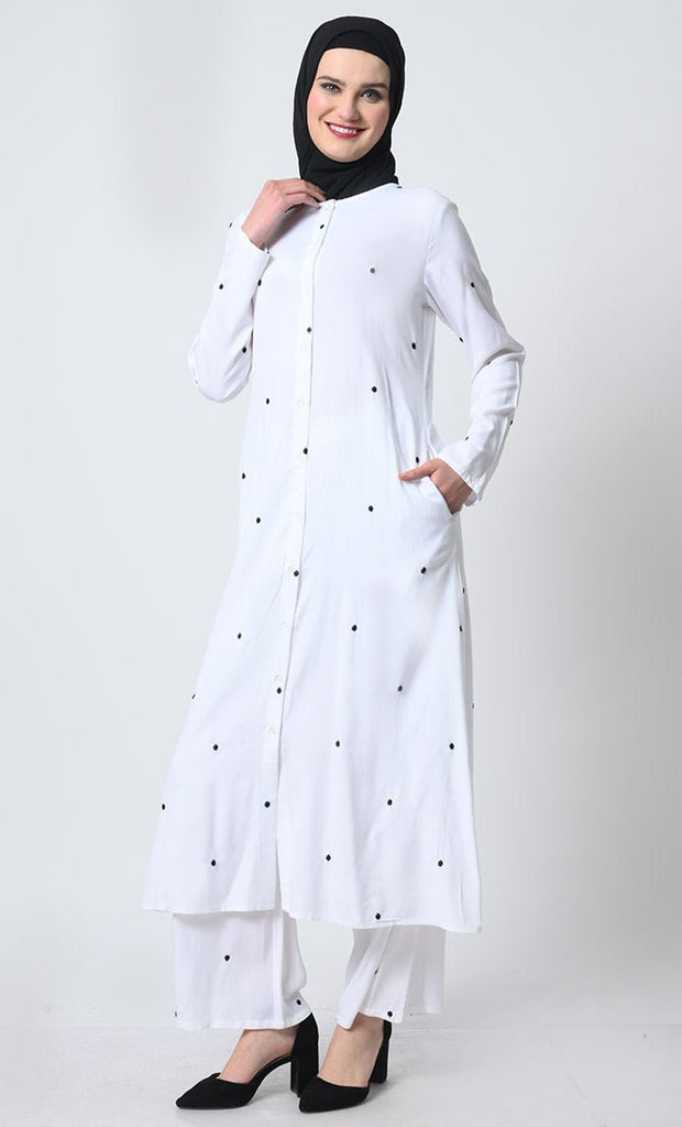 Rayon Fabric Kameez and Pant Set with Dot Embroidery - EastEssence.com