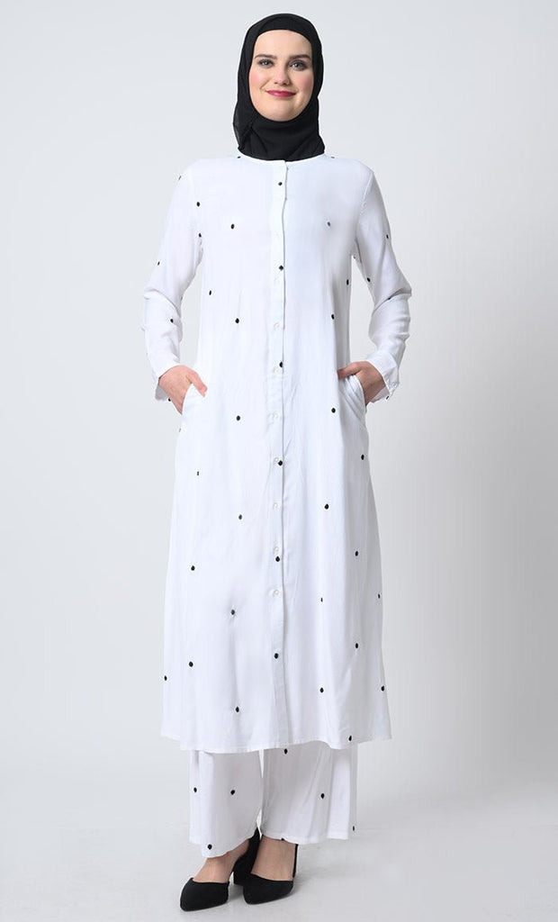 Rayon Fabric Kameez and Pant Set with Dot Embroidery - EastEssence.com