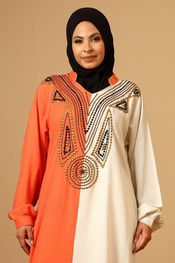 Rayon Full Sleeves Hand - Embroidered Color Block Tunic - EastEssence.com
