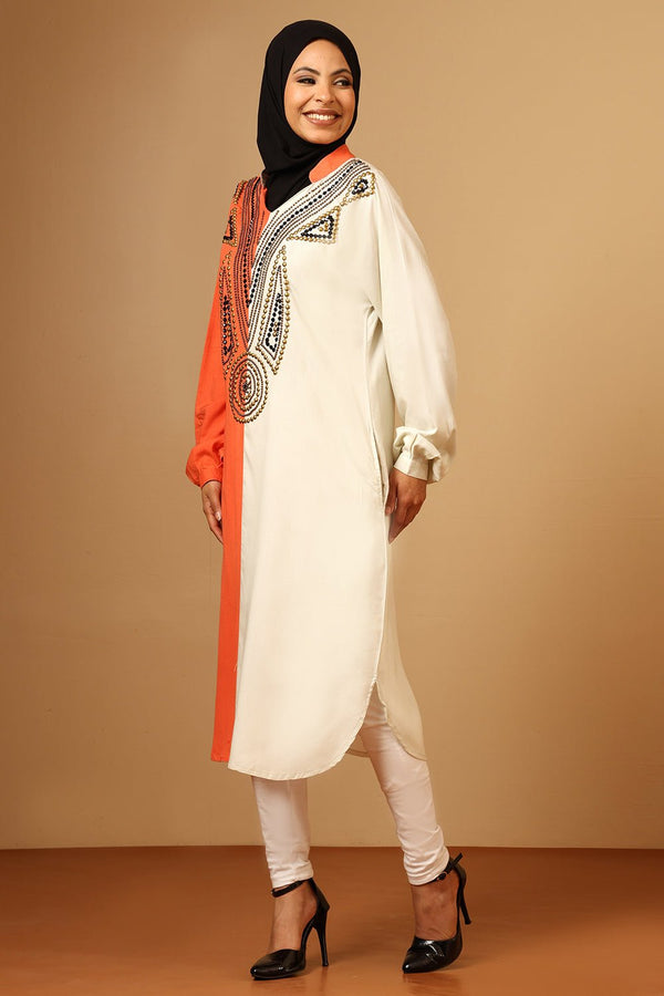Rayon Full Sleeves Hand - Embroidered Color Block Tunic - EastEssence.com