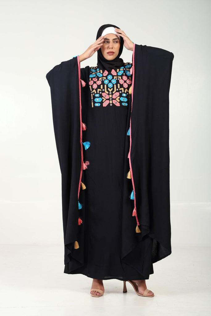 Rayon Kaftan Abaya Dress with Geometric Embroidery - EastEssence.com