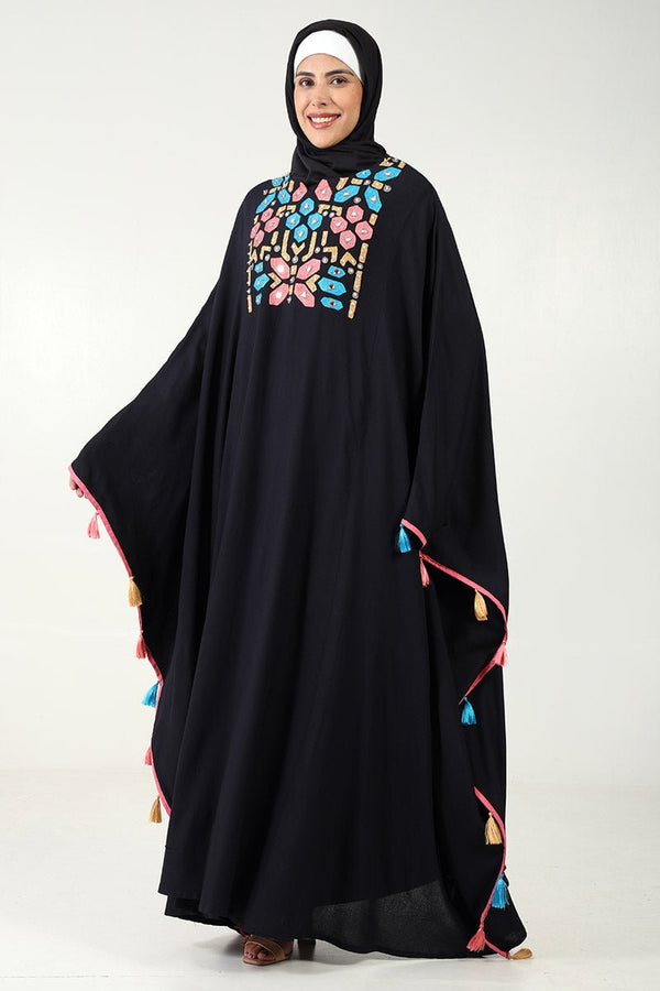 Rayon Kaftan Abaya Dress with Geometric Embroidery - EastEssence.com