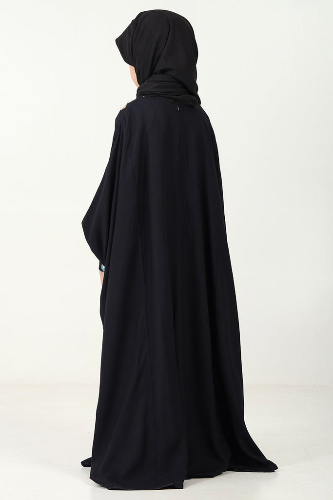 Rayon Kaftan Abaya Dress with Geometric Embroidery for girls - Black - EastEssence.com