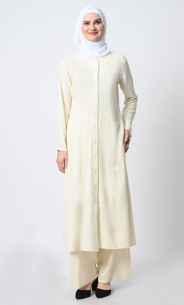 Rayon Kameez and Pant – Dot Embroidery, Button Front, Full Sleeves - EastEssence.com