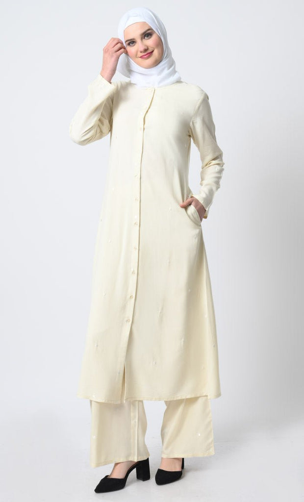 Rayon Kameez and Pant – Dot Embroidery, Button Front, Full Sleeves - EastEssence.com