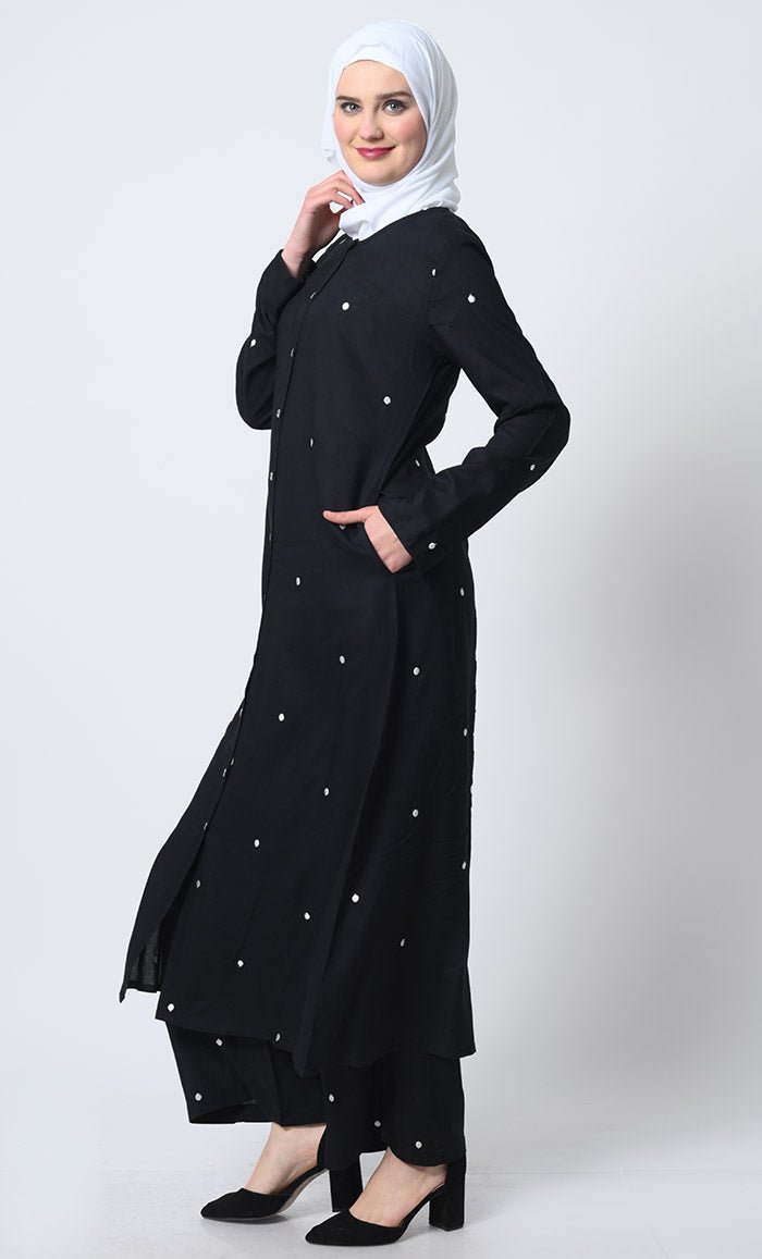 Rayon Kameez and Pant Set – Dot Embroidery, Front Button Open, Dual Pockets - EastEssence.com