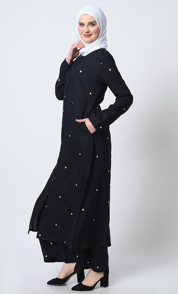 Rayon Kameez and Pant Set – Dot Embroidery, Front Button Open, Dual Pockets - EastEssence.com