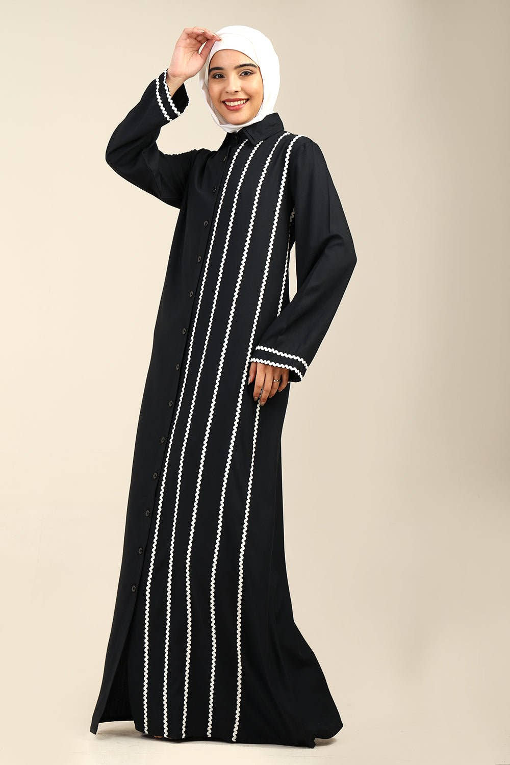 Rayon Lace Detailed Abaya with Shirt Collar - EastEssence.com