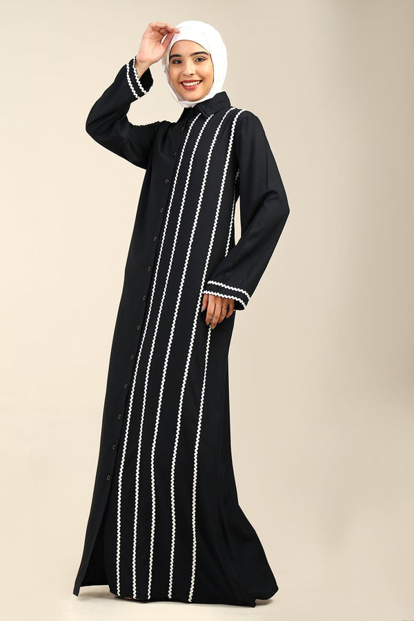 Rayon Lace Detailed Abaya with Shirt Collar - EastEssence.com