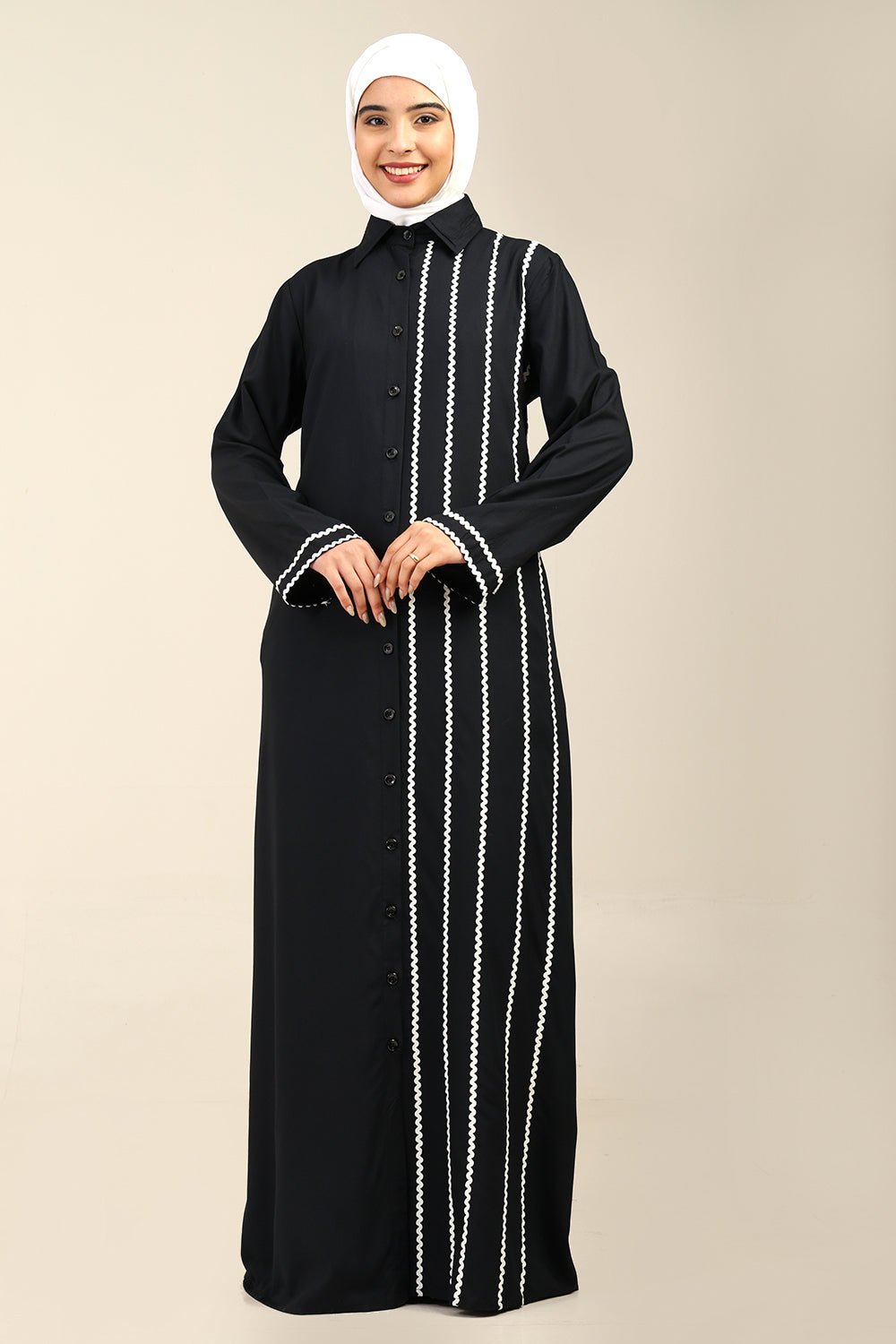Rayon Lace Detailed Abaya with Shirt Collar - EastEssence.com