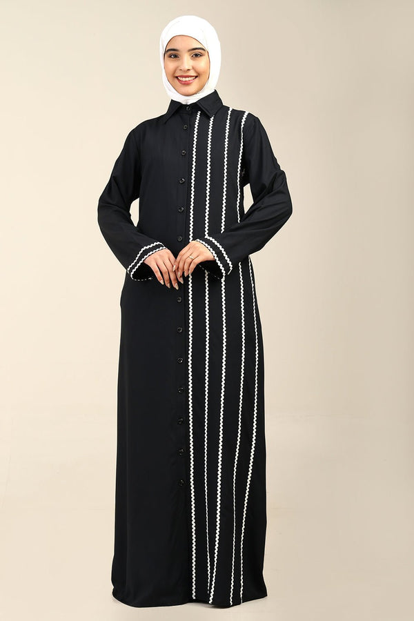 Rayon Lace Detailed Abaya with Shirt Collar - EastEssence.com