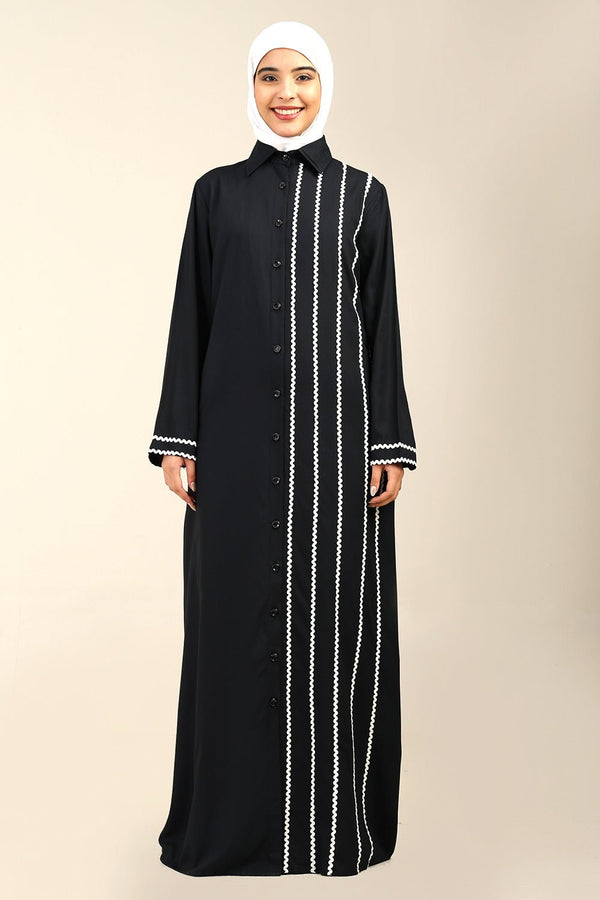 Rayon Lace Detailed Abaya with Shirt Collar - EastEssence.com