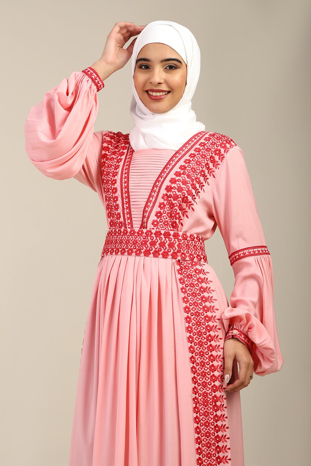 Rayon Pleated Flared Embroidered Abaya Dress - EastEssence.com