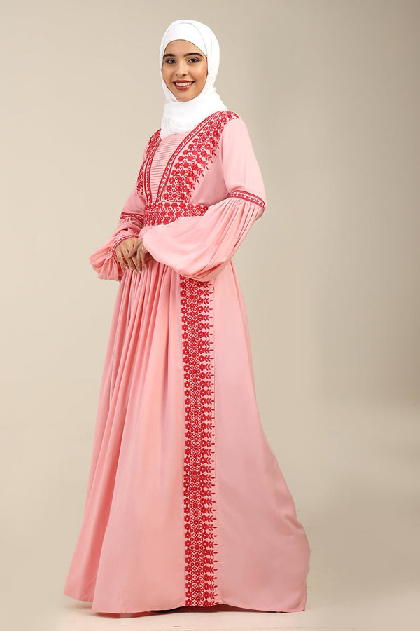 Rayon Pleated Flared Embroidered Abaya Dress - EastEssence.com