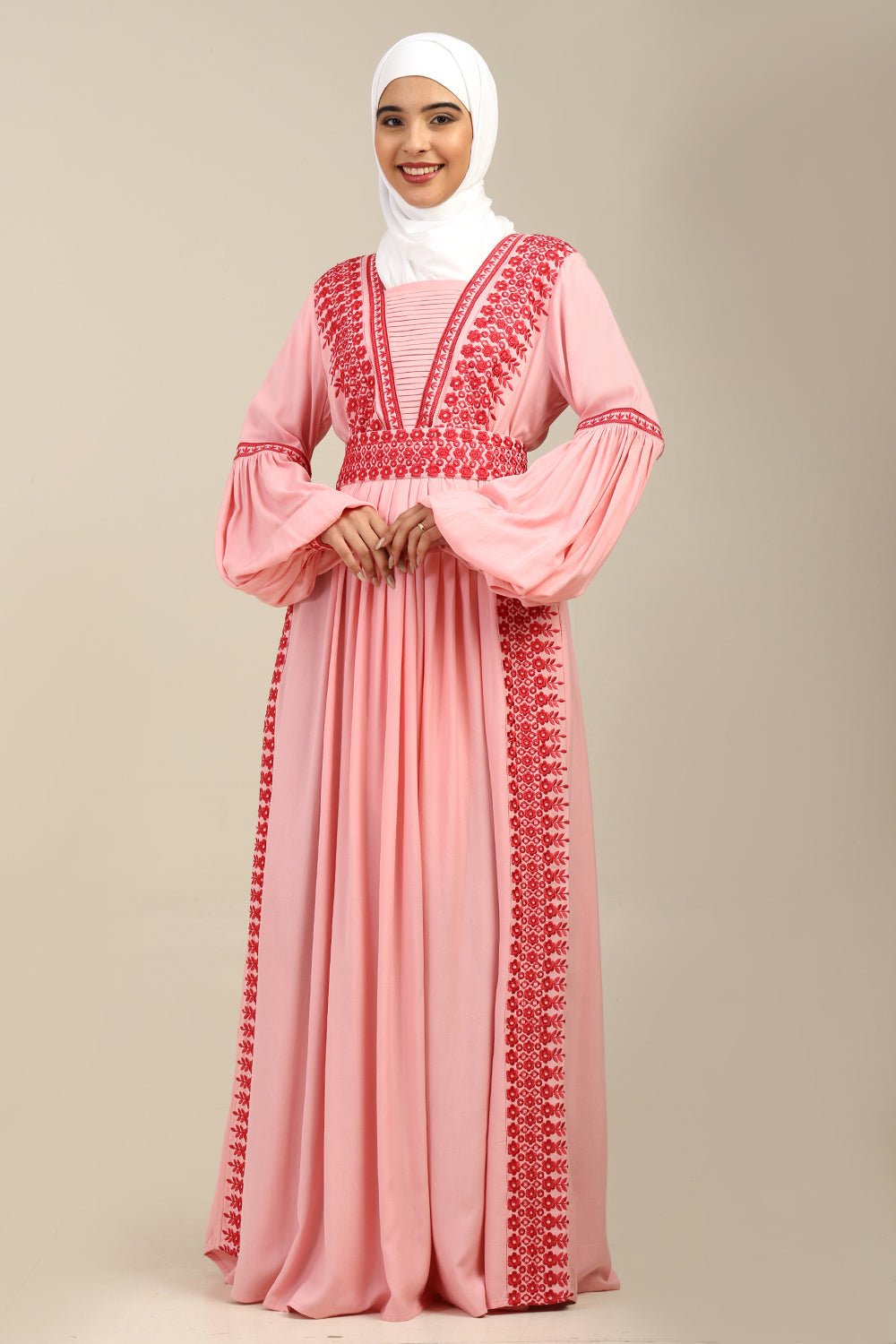 Rayon Pleated Flared Embroidered Abaya Dress - EastEssence.com