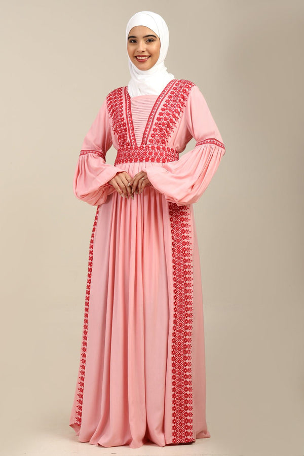 Rayon Pleated Flared Embroidered Abaya Dress - EastEssence.com