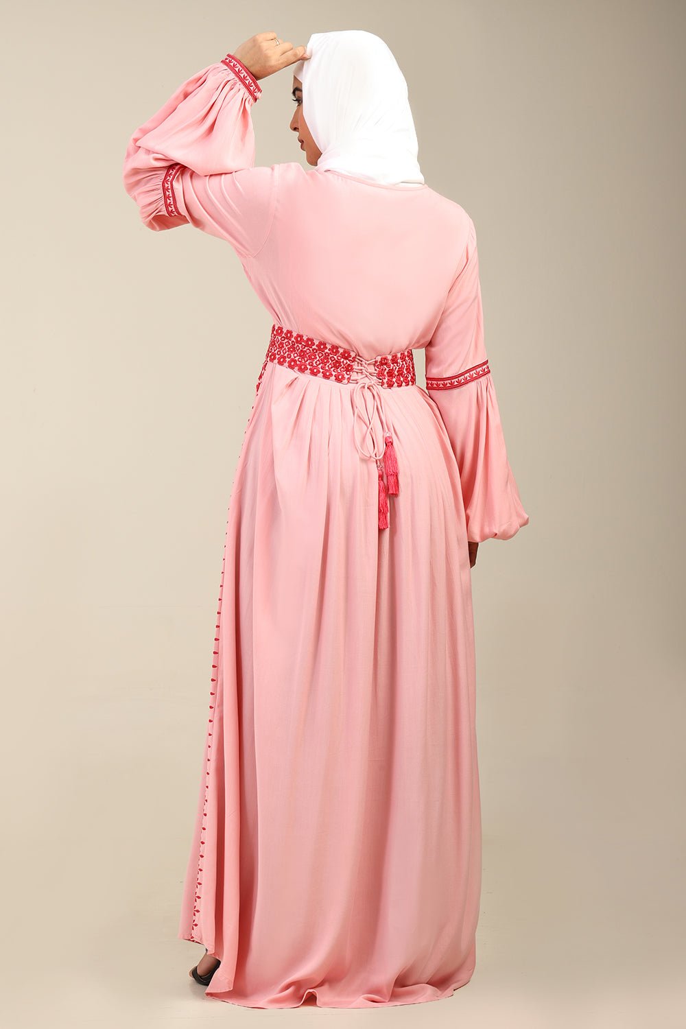 Rayon Pleated Flared Embroidered Abaya Dress - EastEssence.com