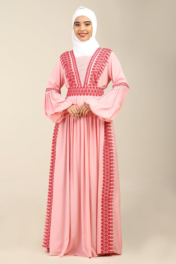 Rayon Pleated Flared Embroidered Abaya Dress - EastEssence.com