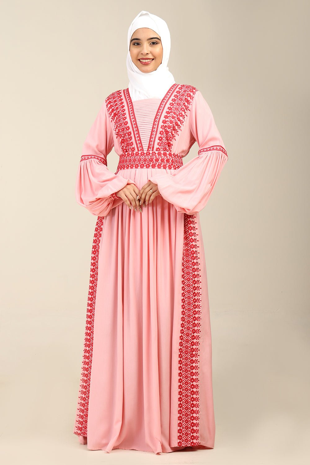 Rayon Pleated Flared Embroidered Abaya Dress - EastEssence.com