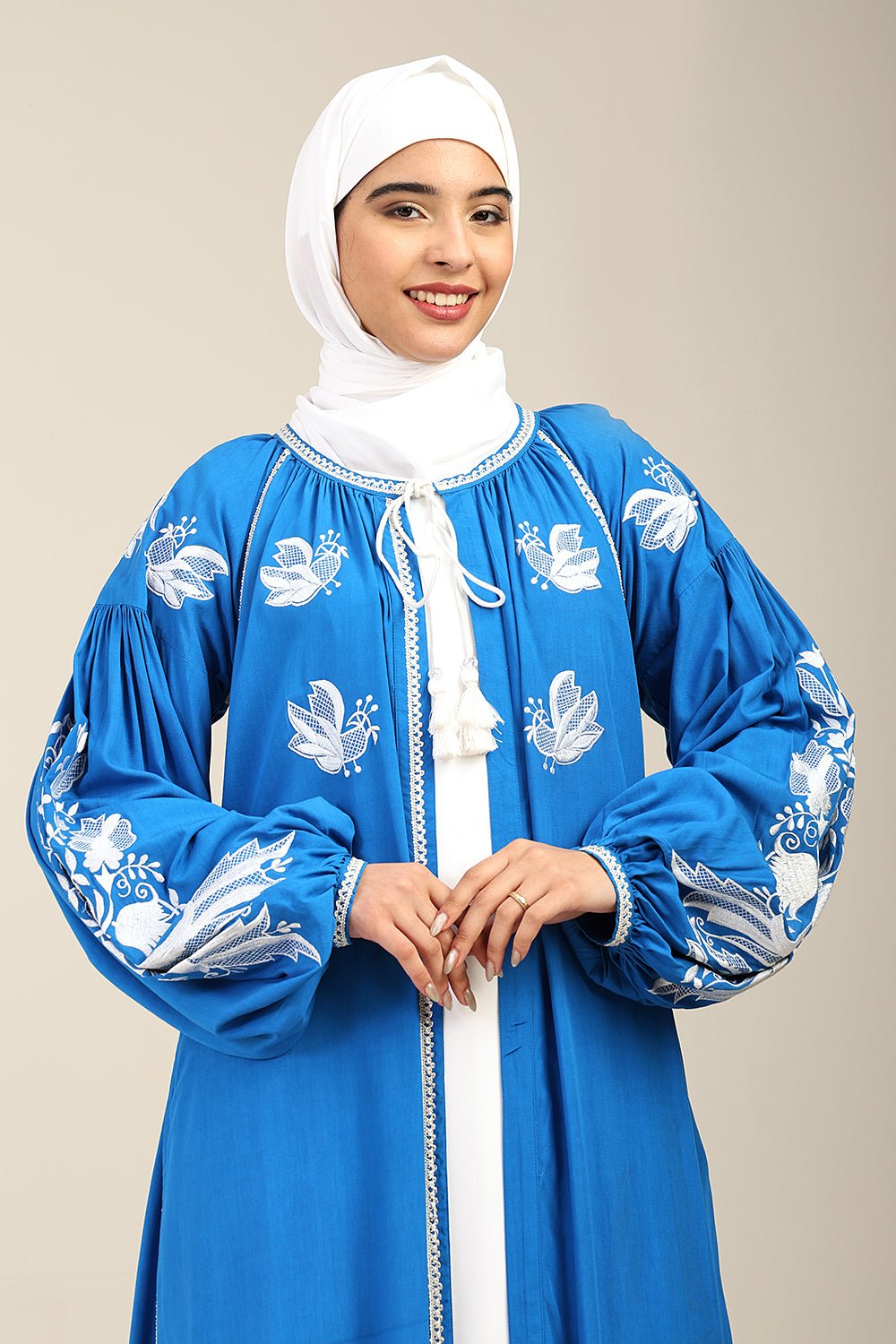 Rayon Shrug with Embroidered Inner & Lantern Sleeves - EastEssence.com