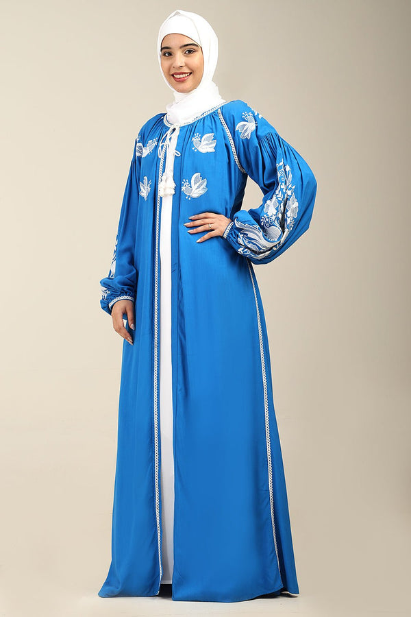 Rayon Shrug with Embroidered Inner & Lantern Sleeves - EastEssence.com