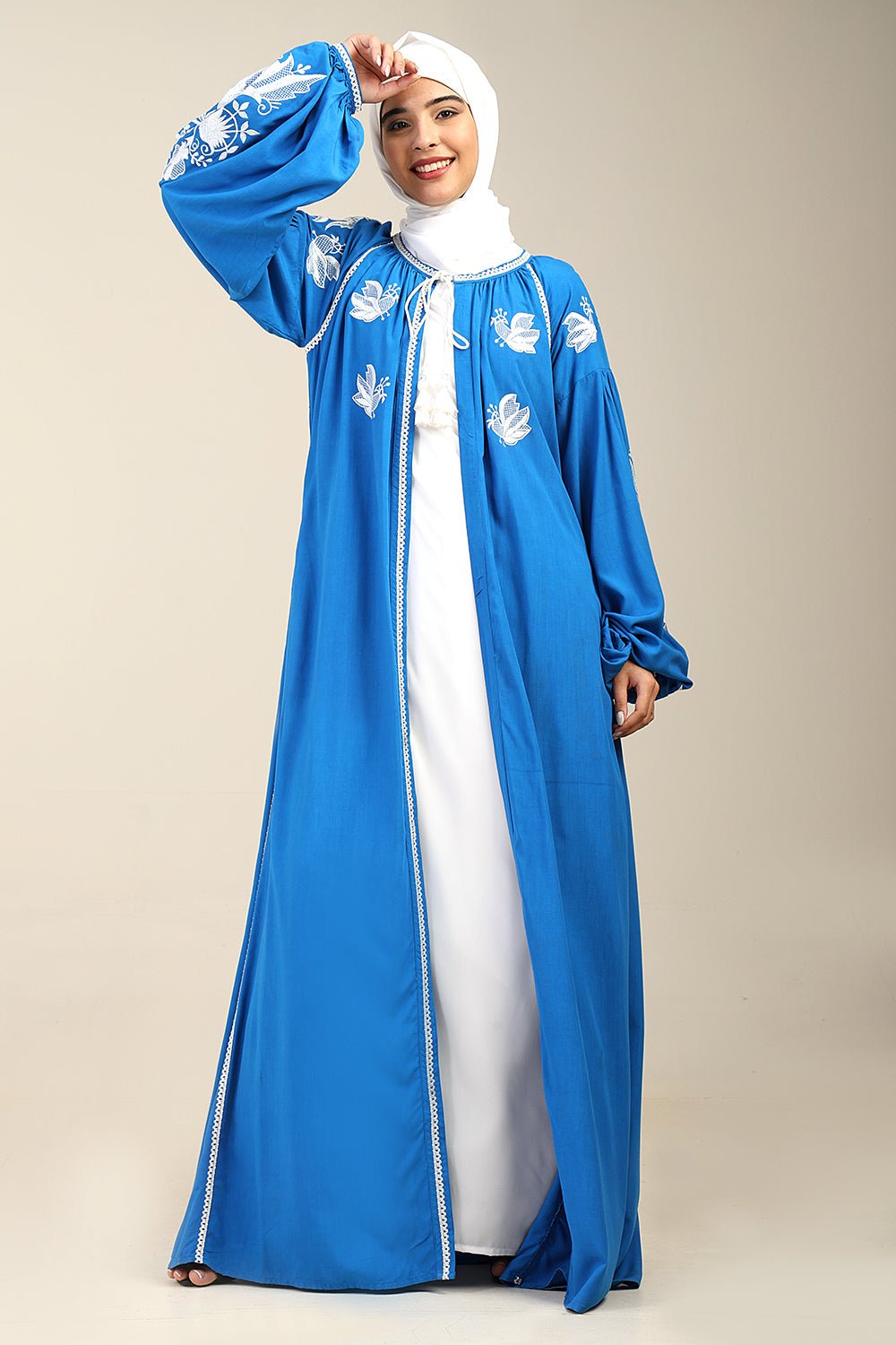 Rayon Shrug with Embroidered Inner & Lantern Sleeves - EastEssence.com