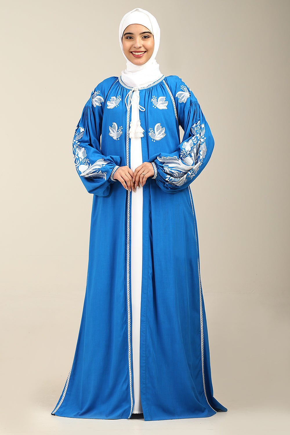 Rayon Shrug with Embroidered Inner & Lantern Sleeves - EastEssence.com