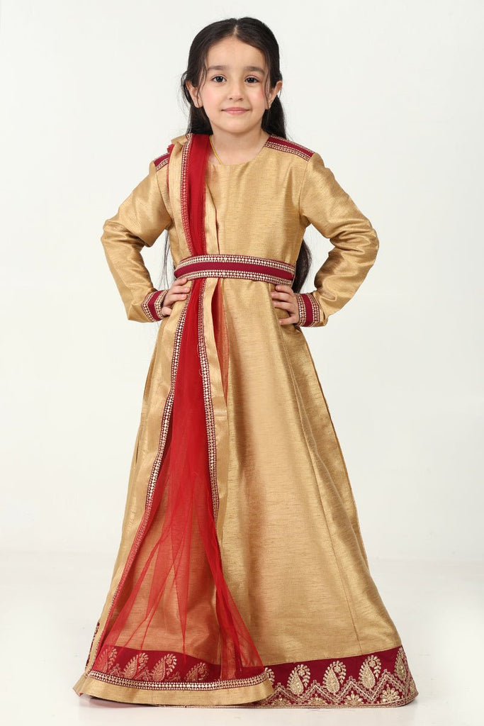 Regal Dupion Silk Anarkali Dress with Zari Embroidery - EastEssence.com