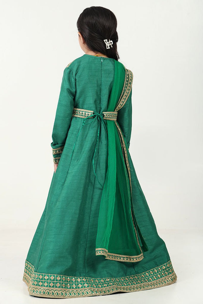 Regal Dupion Silk Anarkali Dress with Zari Embroidery - Green - EastEssence.com