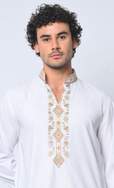 Royal Arabesque: Arabic Embroidered Men's White Thobe - EastEssence.com