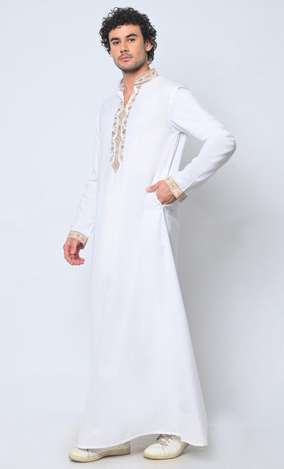 Royal Arabesque: Arabic Embroidered Men's White Thobe - EastEssence.com