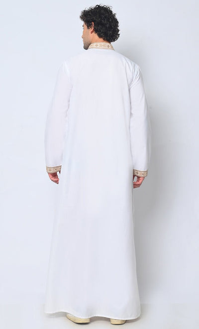 Royal Arabesque: Arabic Embroidered Men's White Thobe - EastEssence.com