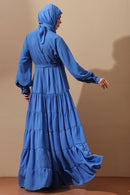 Royal Blue Tiered Maxi Abaya with Belt - EastEssence.com
