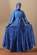 Royal Blue Tiered Maxi Abaya with Belt - EastEssence.com