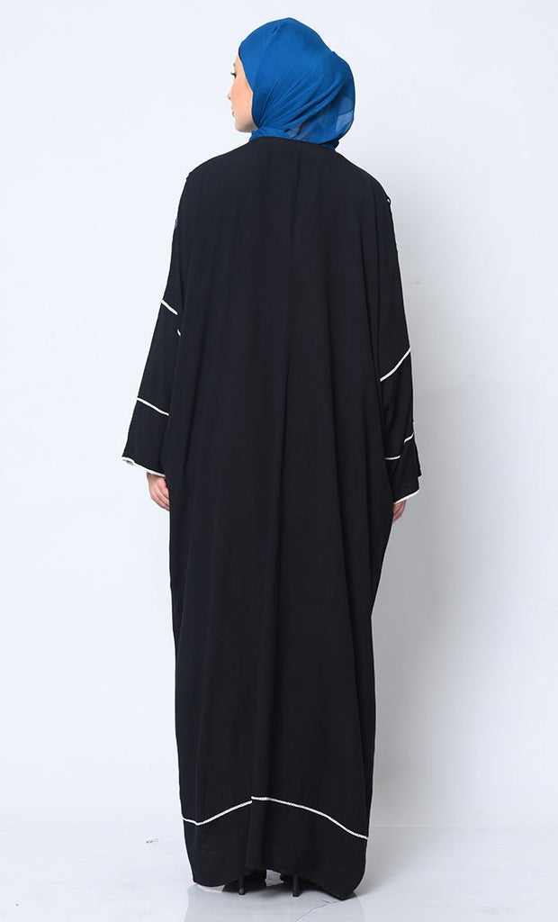 Royal Elegance: Women's Black Kaftan with Embroidery and Foil Mirror Work - EastEssence.com