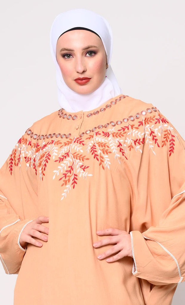 Royal Elegance Women's Sand Kaftan with Embroidery - EastEssence.com