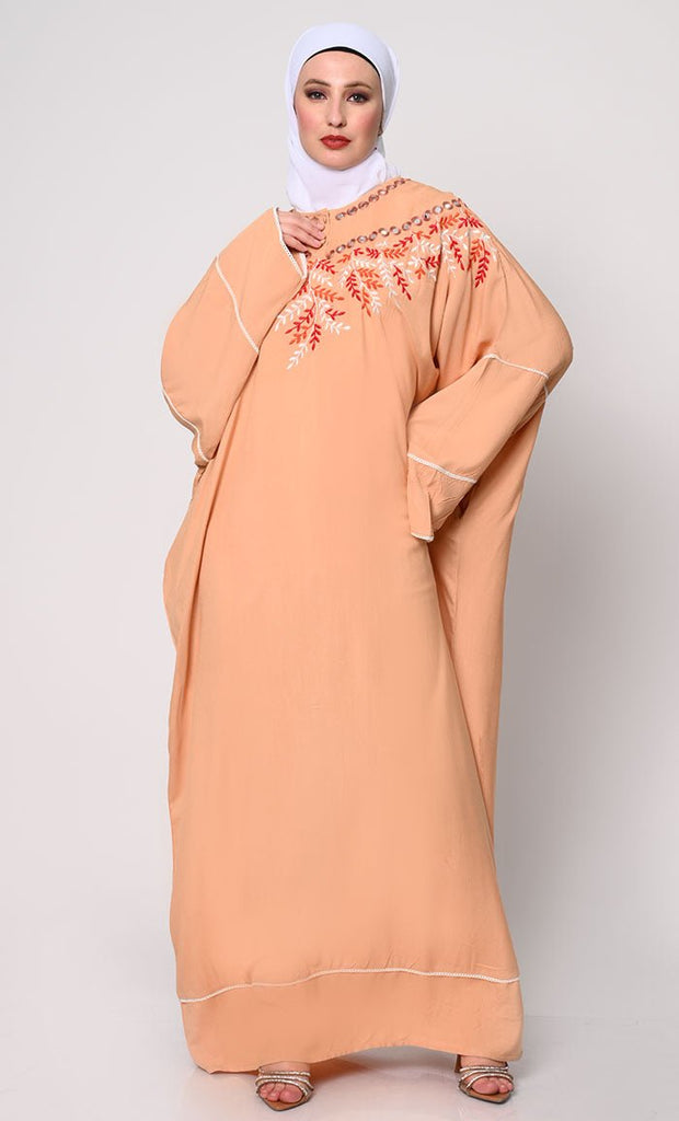 Royal Elegance Women's Sand Kaftan with Embroidery - EastEssence.com