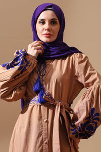 Royal Indigo Embroidered Camel Maxi Shirt Dress - EastEssence.com