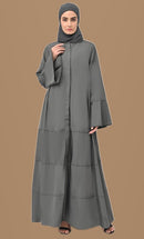 Royal Islamic Button-Down Tiered Abaya with Matching Hijab - EastEssence.com