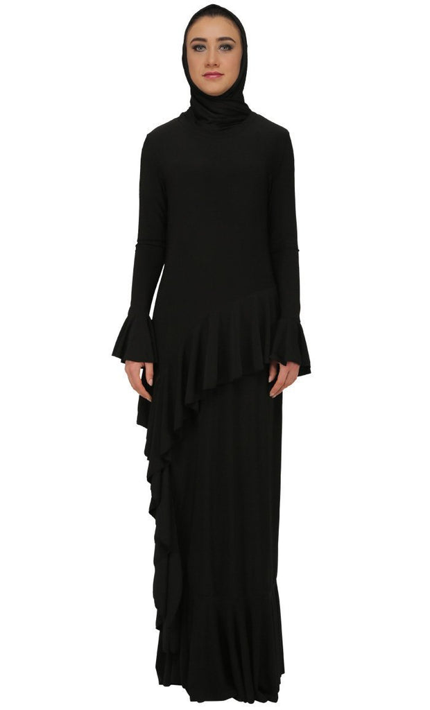 Ruffled Panel Modest Wear Abaya Dress - Final Sale - EastEssence.com