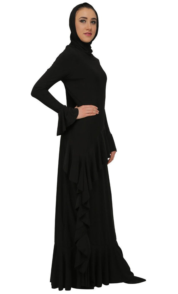 Ruffled Panel Modest Wear Abaya Dress - Final Sale - EastEssence.com