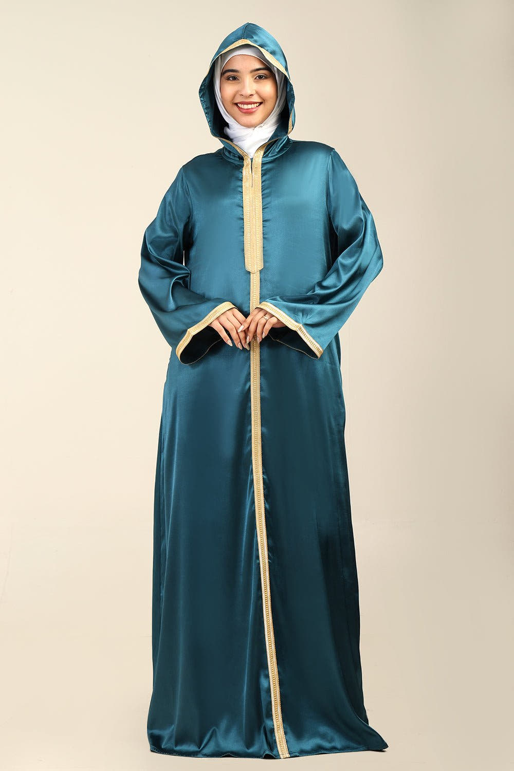 Ensemble robe abaya évasée et hijab avec panneau en dentelle