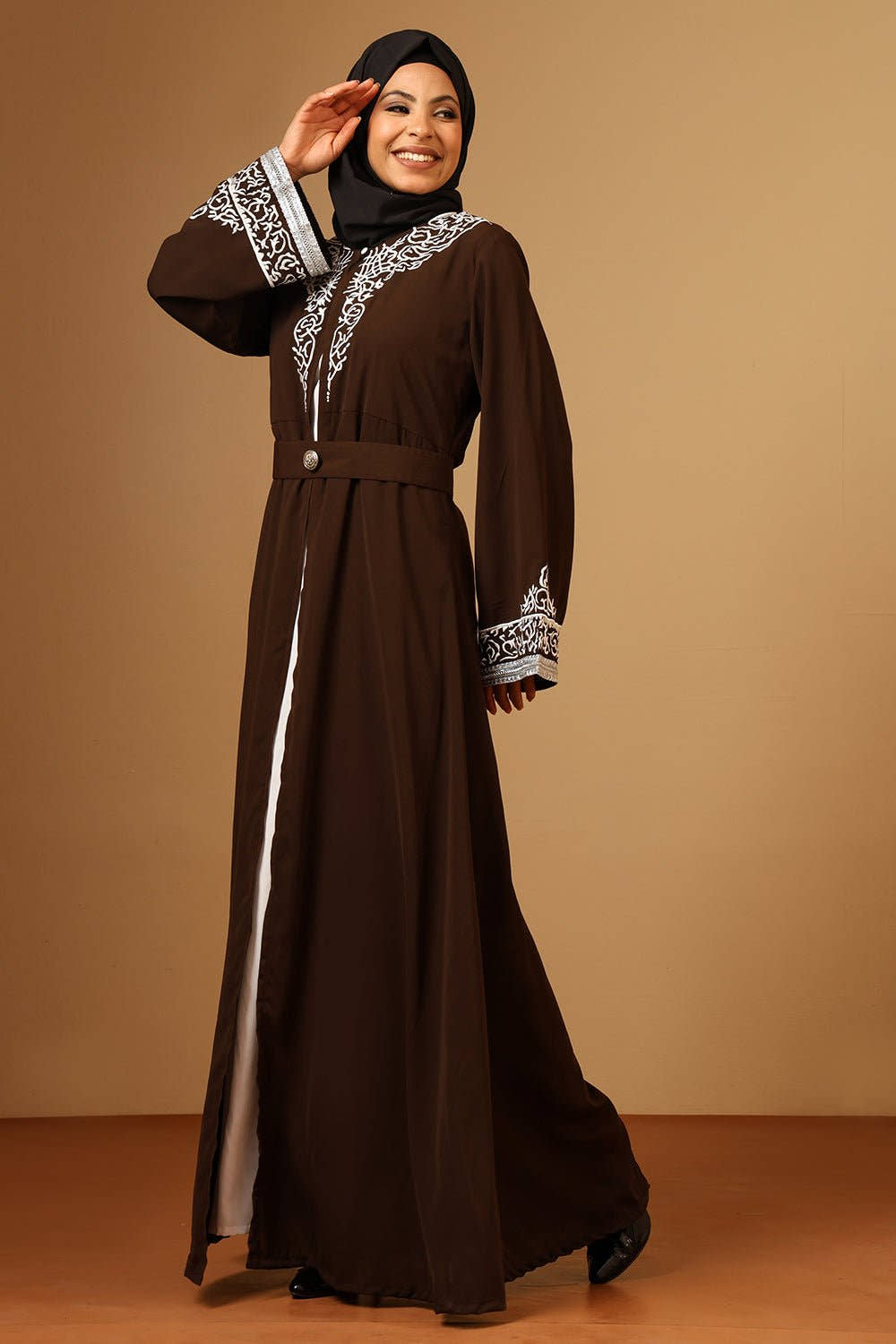 Shrug Style Embroidery Abaya with Inner and waist belt - EastEssence.com